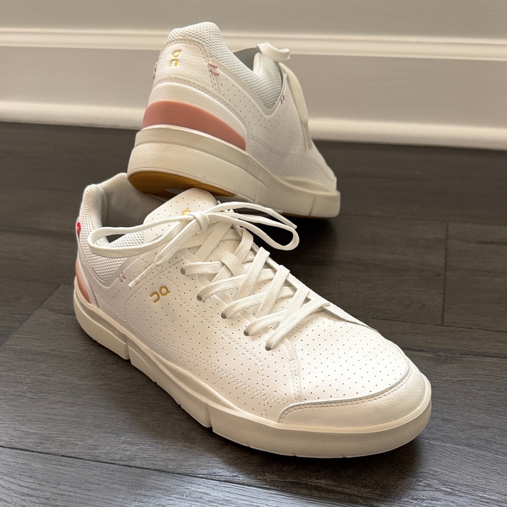 On Running White Sneakers with Pink Accent